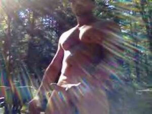 Smoking Muscle Guy Cumming In The Woods