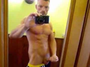 Ripped Daddy Cums On The Mirror